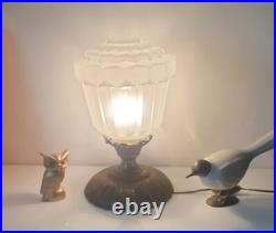 Ancienne lampe de table art deco verre opaline skyscraper gratte ciel 1930 light
