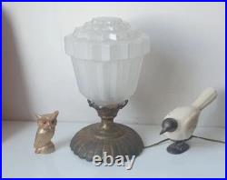 Ancienne lampe de table art deco verre opaline skyscraper gratte ciel 1930 light