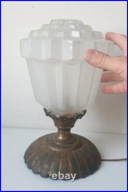 Ancienne lampe de table art deco verre opaline skyscraper gratte ciel 1930 light