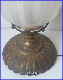 Ancienne lampe de table art deco verre opaline skyscraper gratte ciel 1930 light