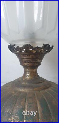 Ancienne lampe de table art deco verre opaline skyscraper gratte ciel 1930 light