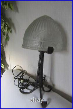 Ancienne lampe fer forgé Art Déco MULLER SCHNEIDER J. ROBERT dôme verre moulé