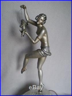 Ancienne lampe statue femme art deco MOLINS BALLESTE antique lamp figurine woman