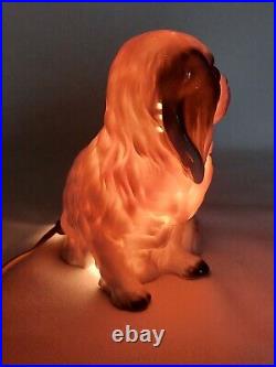 Ancienne lampe veilleuse brule parfum Art Déco chien porcelaine yeux sulfure