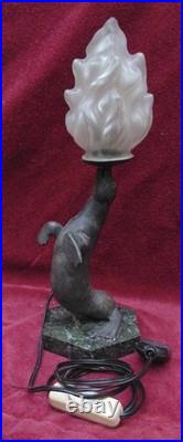 Ancienne magnifique lampe régule art déco otarie phoque signé Carvin art déco