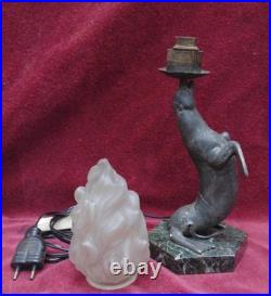Ancienne magnifique lampe régule art déco otarie phoque signé Carvin art déco