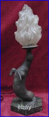 Ancienne magnifique lampe régule art déco otarie phoque signé Carvin art déco
