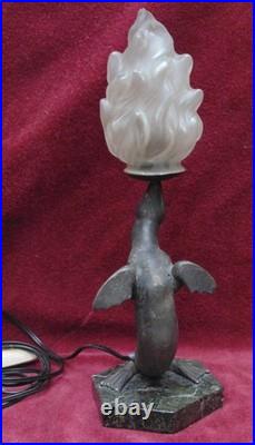 Ancienne magnifique lampe régule art déco otarie phoque signé Carvin art déco