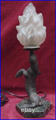 Ancienne magnifique lampe régule art déco otarie phoque signé Carvin art déco