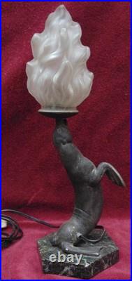 Ancienne magnifique lampe régule art déco otarie phoque signé Carvin art déco