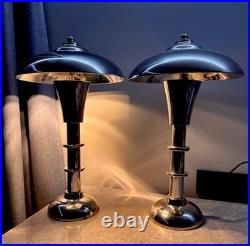 Ancienne paire de grandes lampes de table industrielles style art déco âge