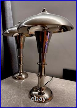 Ancienne paire de grandes lampes de table industrielles style art déco âge