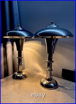 Ancienne paire de grandes lampes de table industrielles style art déco âge