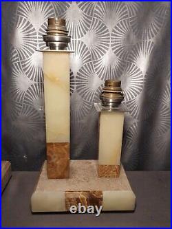 Ancienne paire pied de lampes art déco 1930 en marbre onyx sculpture géométrique