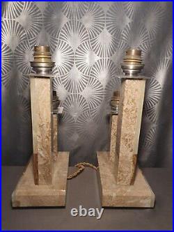 Ancienne paire pied de lampes art déco 1930 en marbre onyx sculpture géométrique