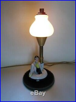 Ancienne veilleuse femme baigneuse art deco 1930 statuette en porcelaine lampe