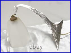 Antique Applique Murale Tete Dragon Serpent Fer Forge Art Deco Lampe Tulipe