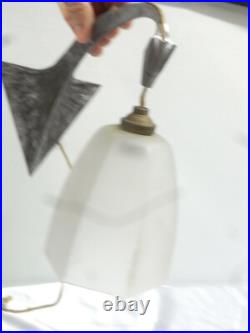 Antique Applique Murale Tete Dragon Serpent Fer Forge Art Deco Lampe Tulipe