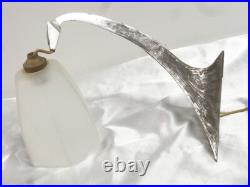 Antique Applique Murale Tete Dragon Serpent Fer Forge Art Deco Lampe Tulipe