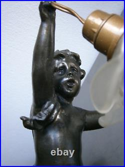 Applique Art déco Métal argenté Lampe 1930 Amour Chérubin Luminaire Ancien