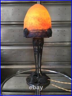 Art Déco Grande Lampe Pied Fer Forgé Obus Pâte De Verre H 50cm French Lamp