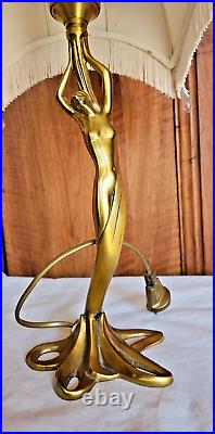 Art Deco Lampe Bureau Chevet Femme Nue En Bronze Signee Paul Lucas Fonctionne