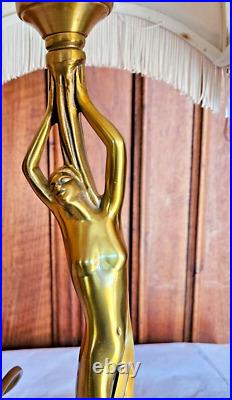 Art Deco Lampe Bureau Chevet Femme Nue En Bronze Signee Paul Lucas Fonctionne