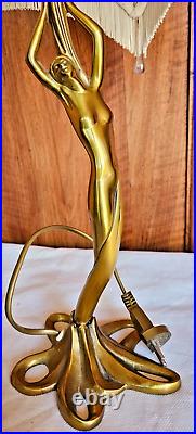 Art Deco Lampe Bureau Chevet Femme Nue En Bronze Signee Paul Lucas Fonctionne