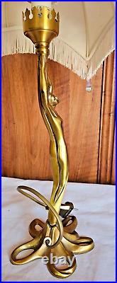 Art Deco Lampe Bureau Chevet Femme Nue En Bronze Signee Paul Lucas Fonctionne