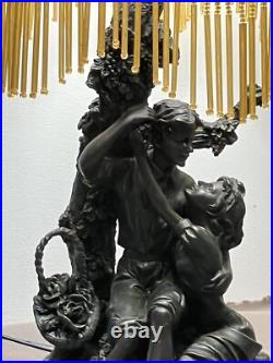 Art Déco Lampe de Table couple avec abat Jour Verre peint et perles rouge Jaune