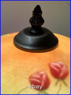 Art Déco Lampe de Table couple avec abat Jour Verre peint et perles rouge Jaune