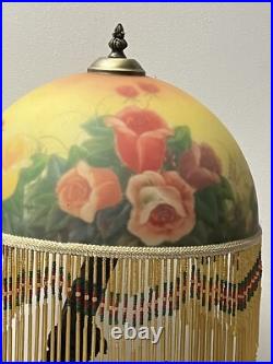 Art Déco Lampe de Table couple avec abat Jour Verre peint et perles rouge Jaune