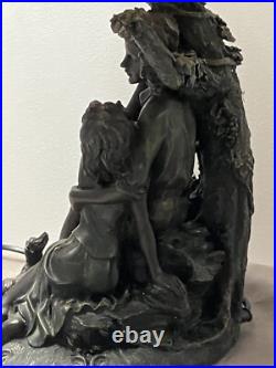 Art Déco Lampe de Table couple avec abat Jour Verre peint et perles rouge Jaune