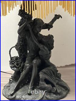 Art Déco Lampe de Table couple avec abat Jour Verre peint et perles rouge Jaune