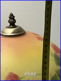 Art Déco Lampe de Table couple avec abat Jour Verre peint et perles rouge Jaune