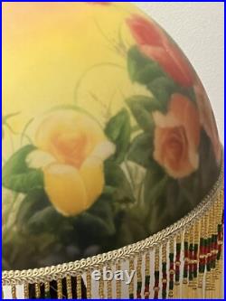 Art Déco Lampe de Table couple avec abat Jour Verre peint et perles rouge Jaune