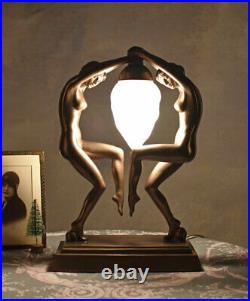 Art Déco lampe de table abat-jour en verre danseurs nus sculpture de femme neuf