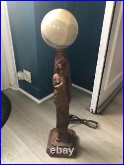 Art deco Lampe terre patinée Charles GREBER (1853-1935) et VALLON