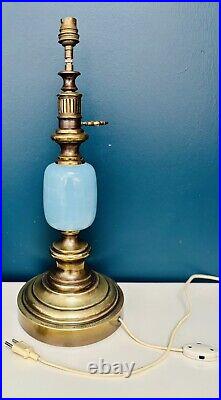 Art déco Lampe très ancienne opaline bleu laiton