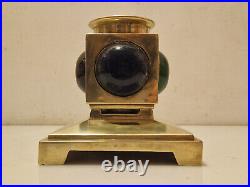 Art déco Pied de lampe en bronze et cabochons de velle soufflé et bullé 1920