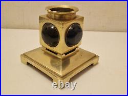 Art déco Pied de lampe en bronze et cabochons de velle soufflé et bullé 1920