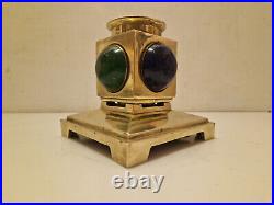 Art déco Pied de lampe en bronze et cabochons de velle soufflé et bullé 1920