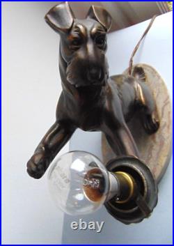 Art déco lampe avec chien fox terrier signé Rochard