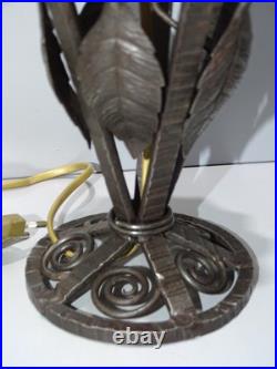 -BELLE LAMPE SKYSCRAPER ART DECO PIED FER Forgé VERRE BUILDING OPAQUE D