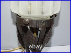 -BELLE LAMPE SKYSCRAPER ART DECO PIED FER Forgé VERRE BUILDING OPAQUE D