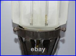 -BELLE LAMPE SKYSCRAPER ART DECO PIED FER Forgé VERRE BUILDING OPAQUE D