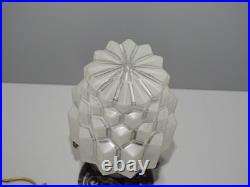 -BELLE LAMPE SKYSCRAPER ART DECO PIED FER Forgé VERRE BUILDING OPAQUE D