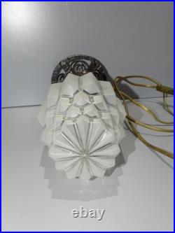 -BELLE LAMPE SKYSCRAPER ART DECO PIED FER Forgé VERRE BUILDING OPAQUE D