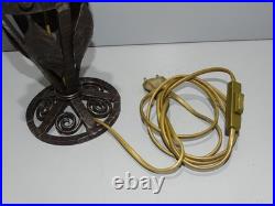 -BELLE LAMPE SKYSCRAPER ART DECO PIED FER Forgé VERRE BUILDING OPAQUE D