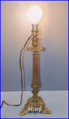 -BOUGEOIR BRONZE ART NOUVEAU Monté en PIED de LAMPE (réversible) déco D